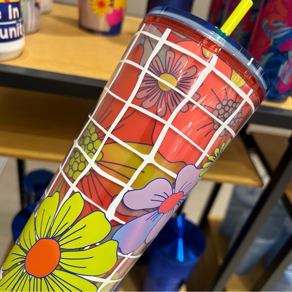 Starbucks Floral Stripped Cold Cup Insulated Iridescent Tumbler Venti 24oz New - Picture 9 of 16